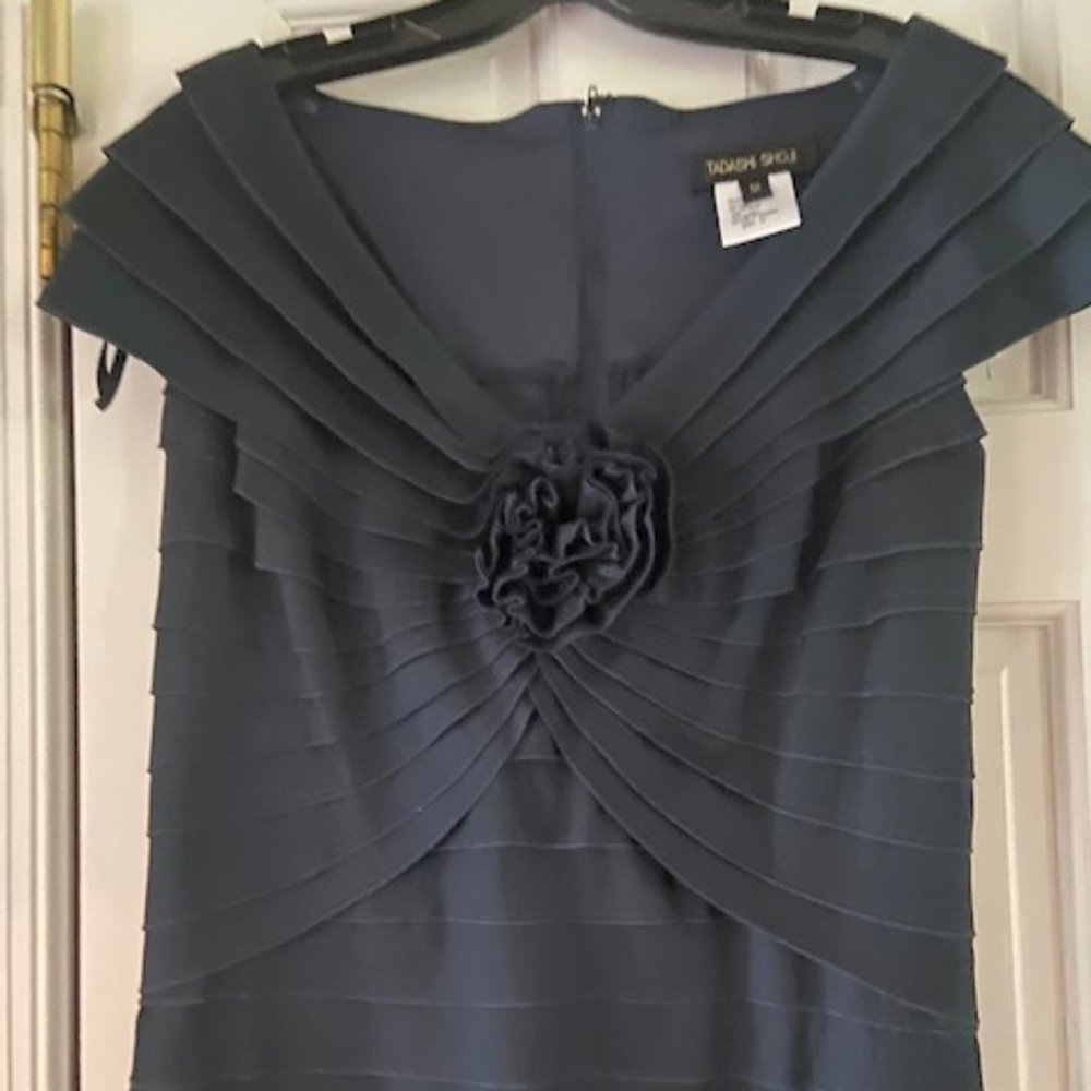 Tadashi Shoji Navy Ruched Dress - Size 12